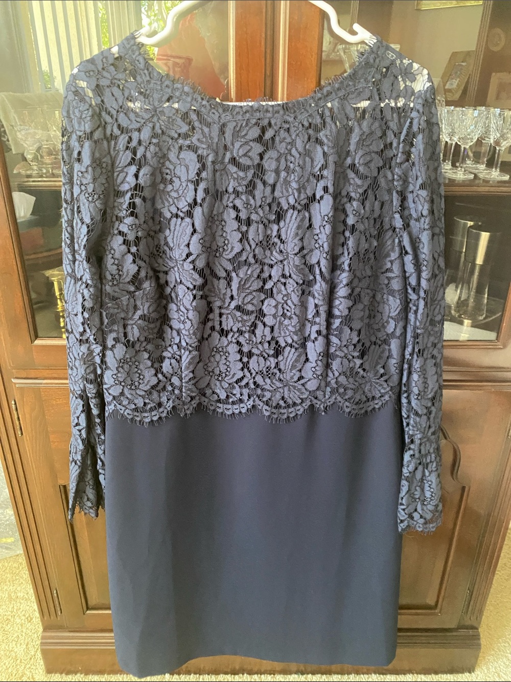 Talbots Navy Long Sleeve Lace Overlay Dress